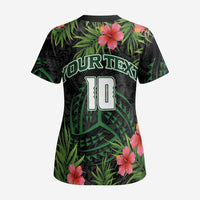 Custom Hawaii Volleyball Scrub Top Kakau Abstract and Tropical Plants Black Color LT03 - Polynesian Pride