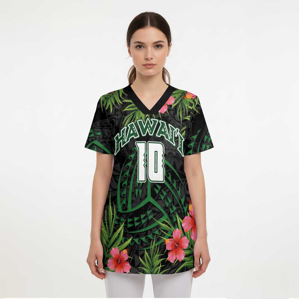 Custom Hawaii Volleyball Scrub Top Kakau Abstract and Tropical Plants Black Color LT03 - Polynesian Pride