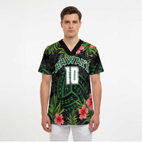 Custom Hawaii Volleyball Scrub Top Kakau Abstract and Tropical Plants Black Color LT03 - Polynesian Pride