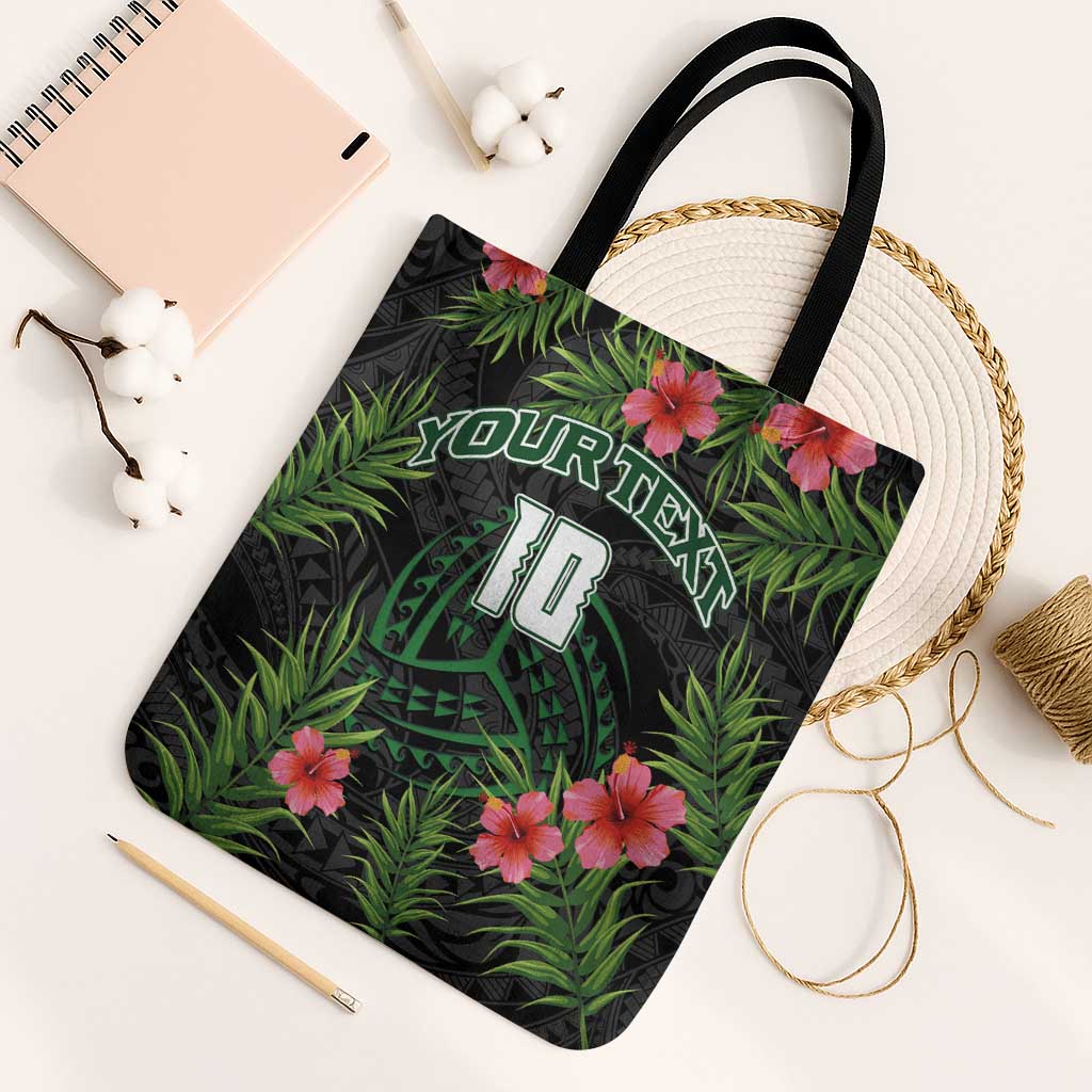 Custom Hawaii Volleyball Tote Bag Kakau Abstract and Tropical Plants Black Color LT03 Black Strap One Size Black - Polynesian Pride