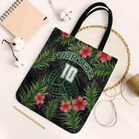 Custom Hawaii Volleyball Tote Bag Kakau Abstract and Tropical Plants Black Color LT03 Black Strap One Size Black - Polynesian Pride