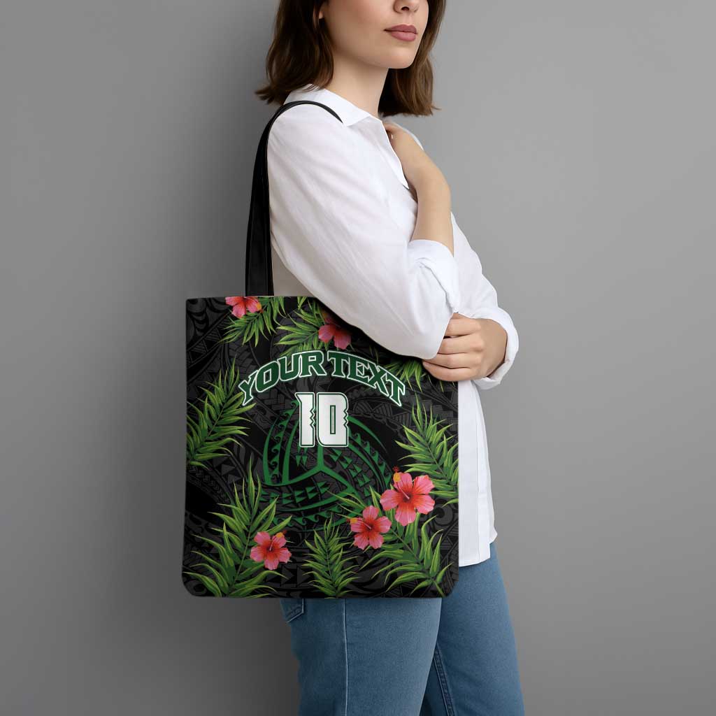 Custom Hawaii Volleyball Tote Bag Kakau Abstract and Tropical Plants Black Color LT03 - Polynesian Pride