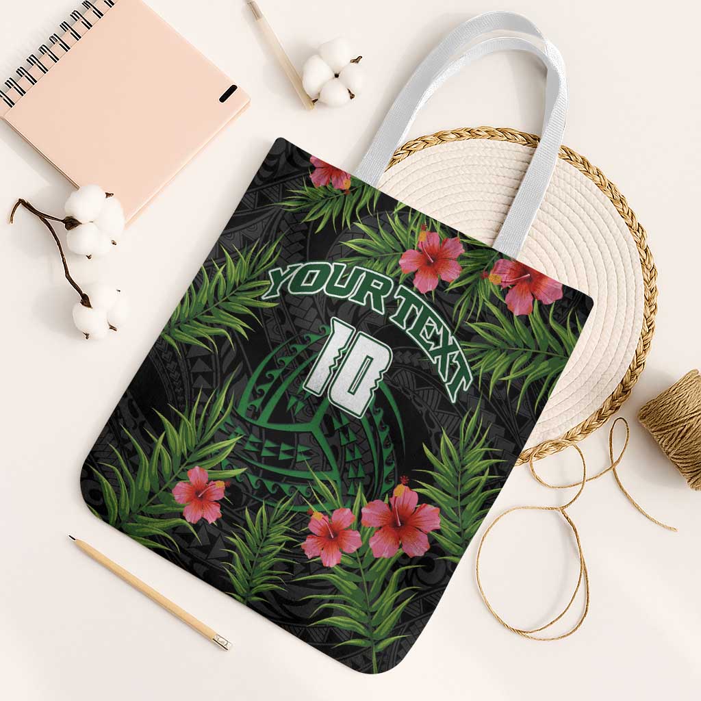 Custom Hawaii Volleyball Tote Bag Kakau Abstract and Tropical Plants Black Color LT03 White Strap One Size Black - Polynesian Pride