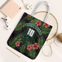 Custom Hawaii Volleyball Tote Bag Kakau Abstract and Tropical Plants Black Color LT03 White Strap One Size Black - Polynesian Pride