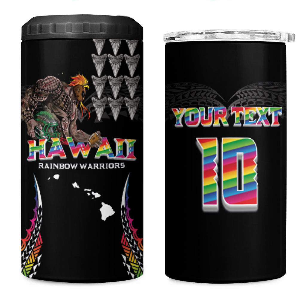 Custom Hawaii Rainbow Warriors 4 in 1 Can Cooler Tumbler Kakau Shark Tooth and Polynesian Art Tattoo LT03 One Size: 16 oz Black - Polynesian Pride