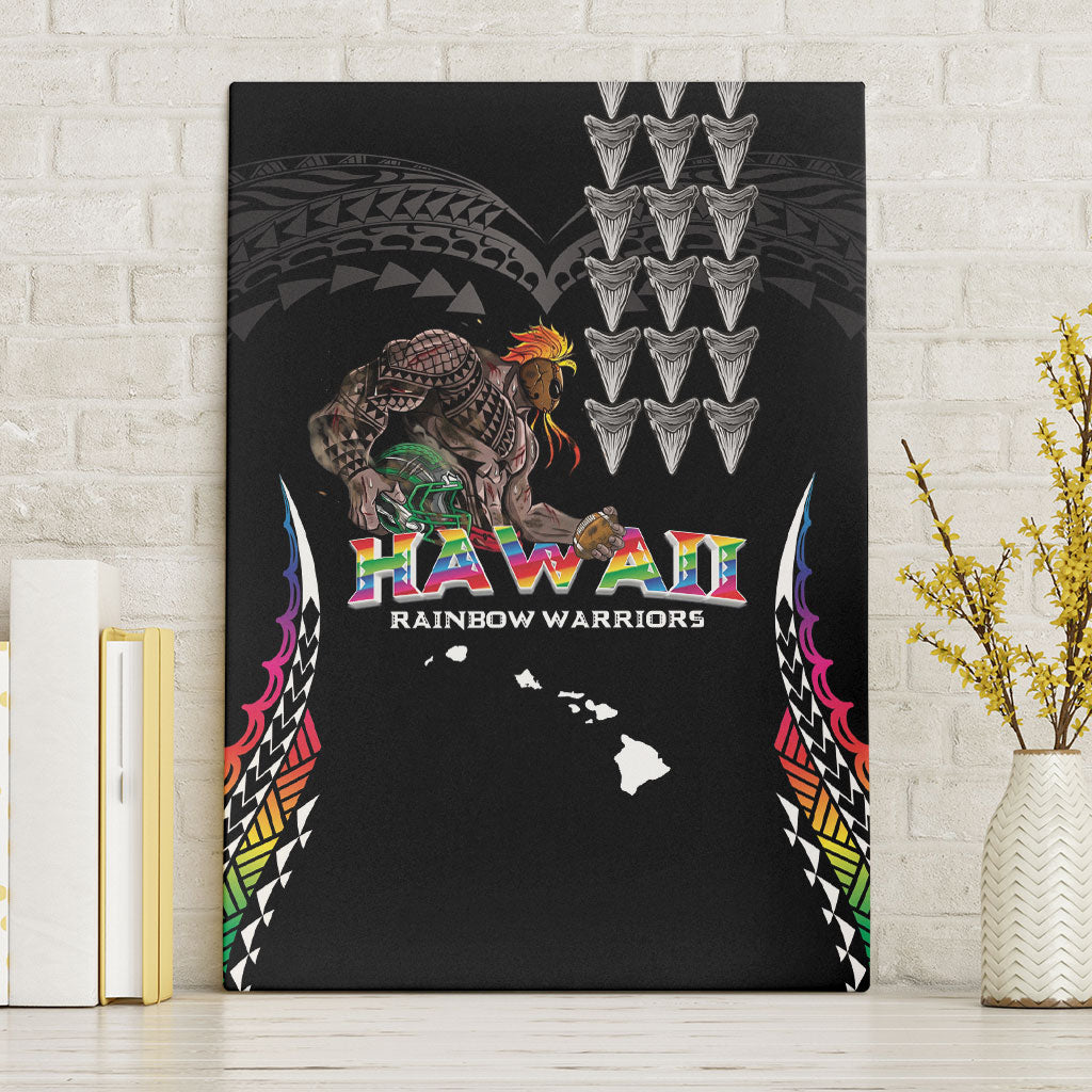 Hawaii Rainbow Warriors Canvas Wall Art Kakau Shark Tooth and Polynesian Art Tattoo LT03 Without Frame Black - Polynesian Pride