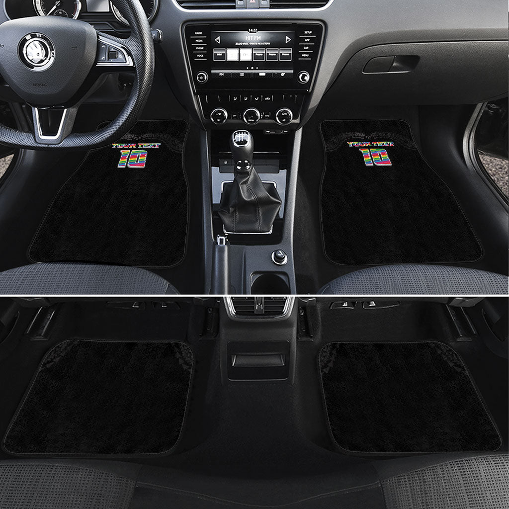 Custom Hawaii Rainbow Warriors Car Mats Kakau Shark Tooth and Polynesian Art Tattoo LT03 Set 4pcs Black - Polynesian Pride