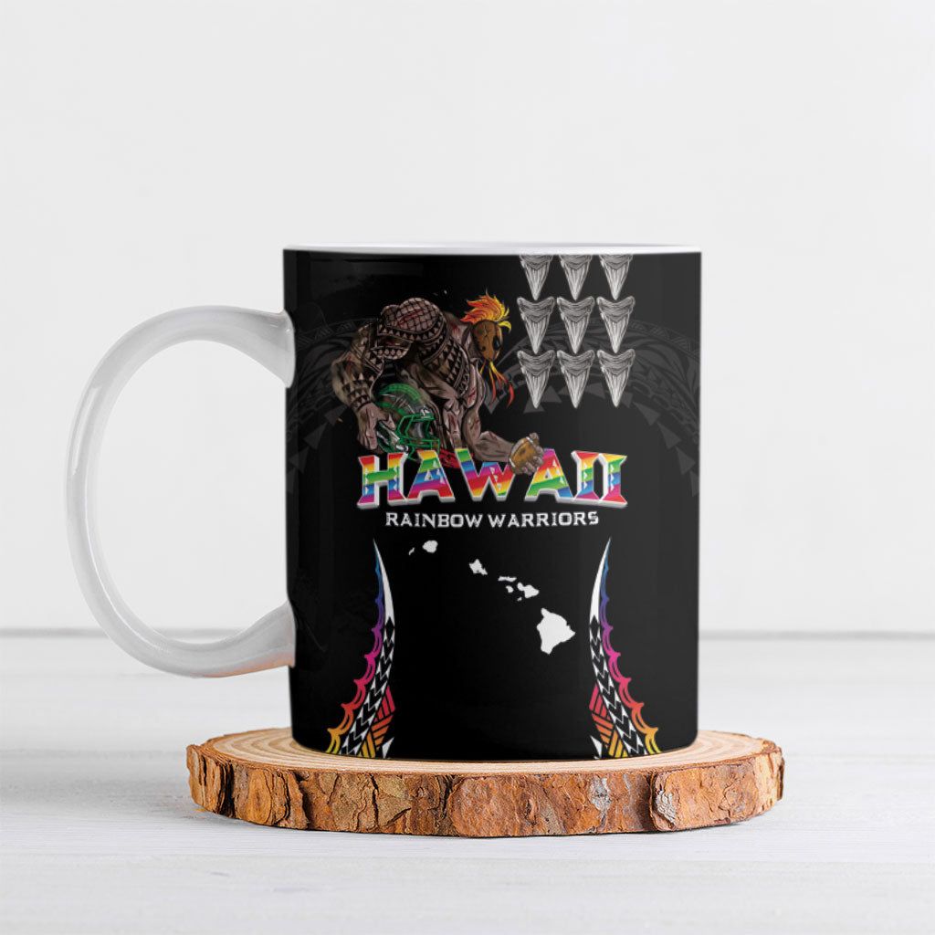 Custom Hawaii Rainbow Warriors Ceramic Mug Kakau Shark Tooth and Polynesian Art Tattoo LT03 Black - Polynesian Pride