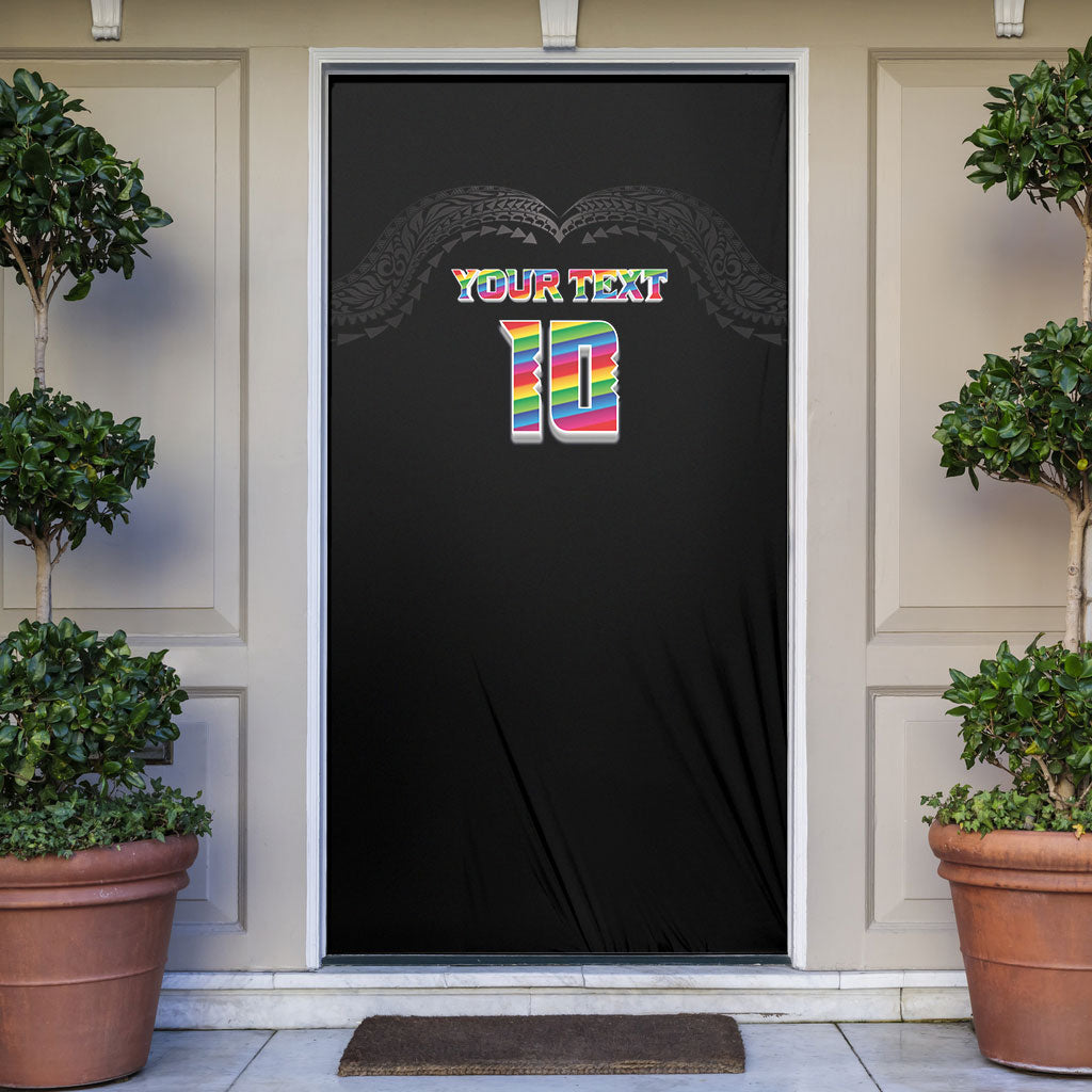 Custom Hawaii Rainbow Warriors Door Cover Kakau Shark Tooth and Polynesian Art Tattoo LT03 Black - Polynesian Pride