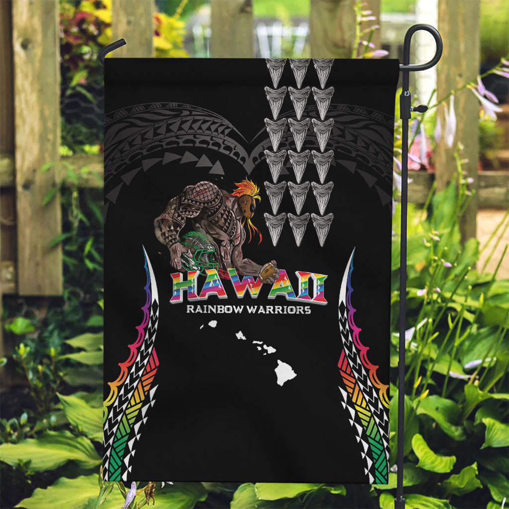 Hawaii Rainbow Warriors Garden Flag Kakau Shark Tooth and Polynesian Art Tattoo LT03 Garden Flag Black - Polynesian Pride
