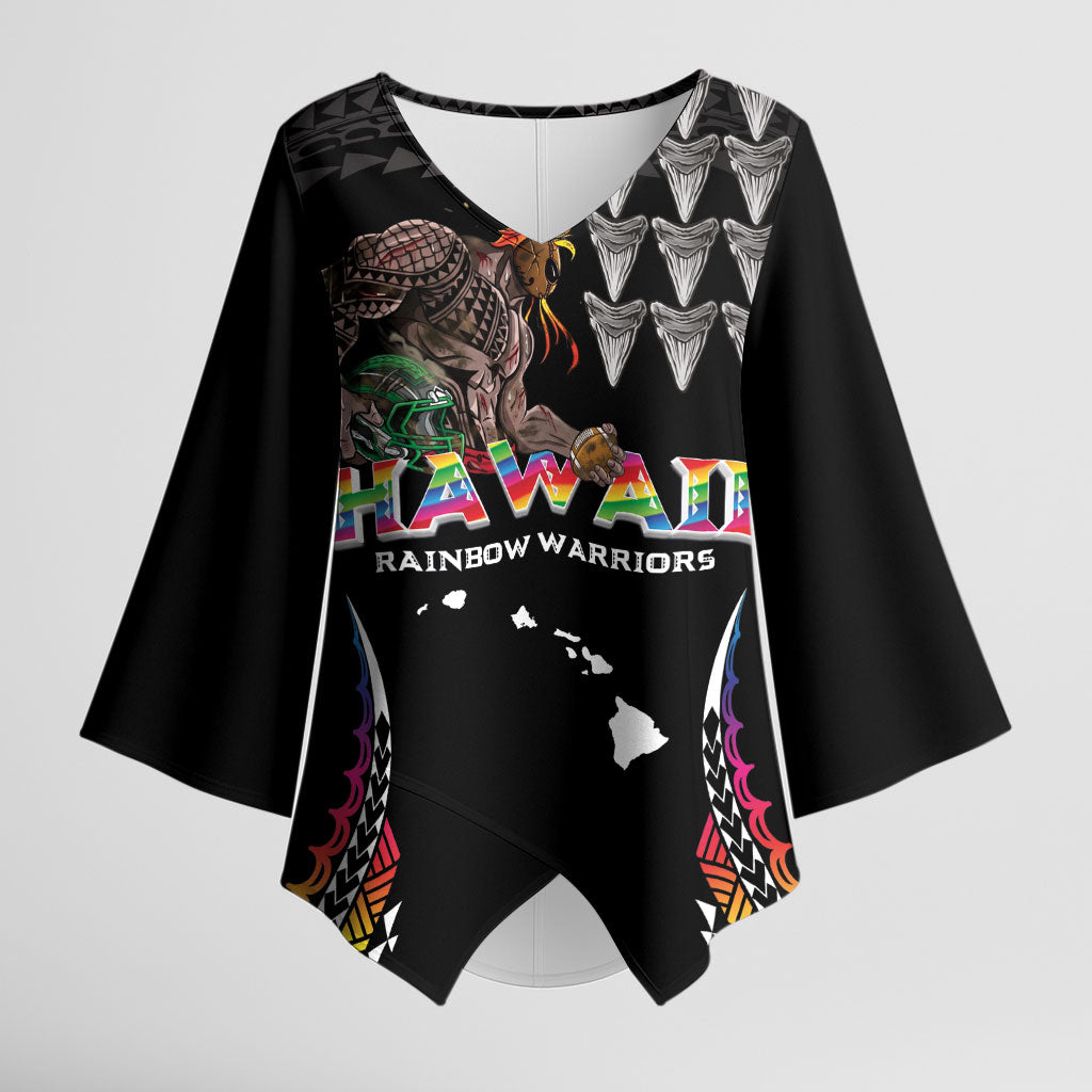 Custom Hawaii Rainbow Warriors Kimono Sleeve Blouse Kakau Shark Tooth and Polynesian Art Tattoo LT03 Female Black - Polynesian Pride