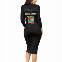 Custom Hawaii Rainbow Warriors Long Sleeve Bodycon Dress Kakau Shark Tooth and Polynesian Art Tattoo LT03 - Polynesian Pride