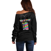 Custom Hawaii Rainbow Warriors Off Shoulder Sweater Kakau Shark Tooth and Polynesian Art Tattoo LT03 - Polynesian Pride