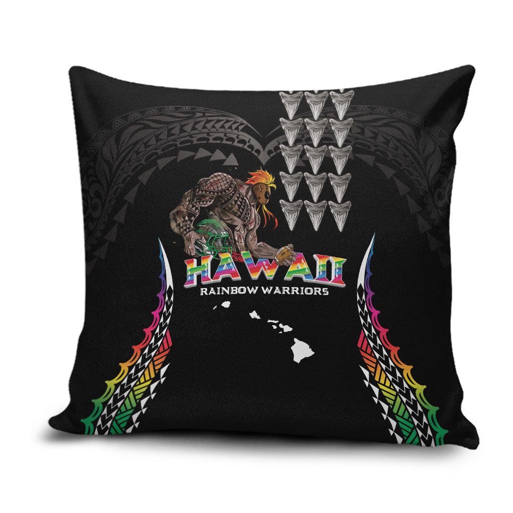 Hawaii Rainbow Warriors Pillow Cover Kakau Shark Tooth and Polynesian Art Tattoo LT03 Black - Polynesian Pride