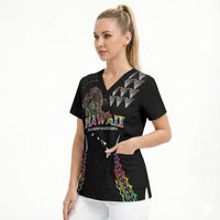 Custom Hawaii Rainbow Warriors Scrub Top Kakau Shark Tooth and Polynesian Art Tattoo LT03 - Polynesian Pride