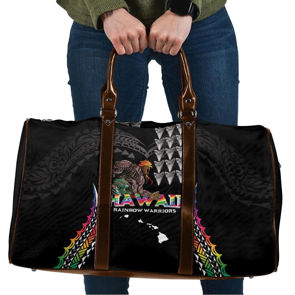 Hawaii Rainbow Warriors Travel Bag Kakau Shark Tooth and Polynesian Art Tattoo LT03 Black - Polynesian Pride