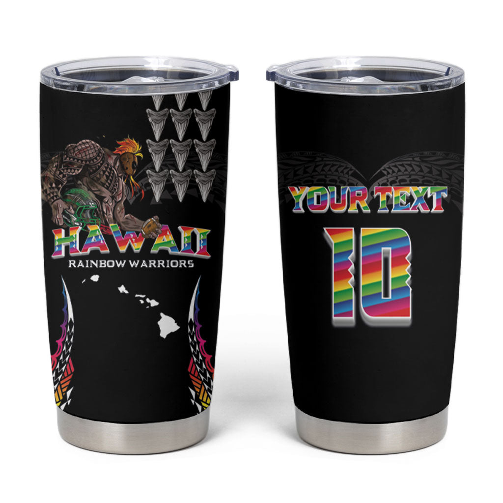 Custom Hawaii Rainbow Warriors Tumbler Cup Kakau Shark Tooth and Polynesian Art Tattoo LT03 Black - Polynesian Pride