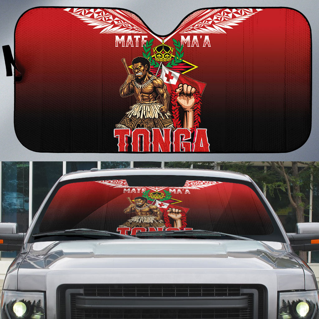 Mate Ma'a Tonga Auto Sun Shade Traditional Warrior and Ngatu Art Pattern