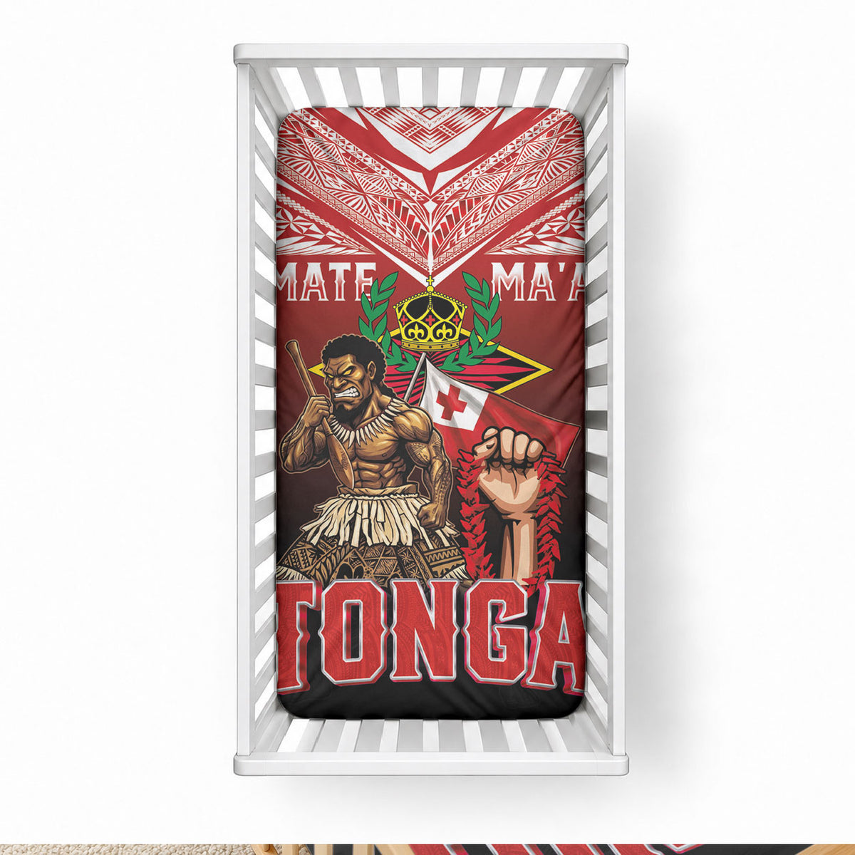 Mate Ma'a Tonga Baby Bed Cover Traditional Warrior and Ngatu Art Pattern