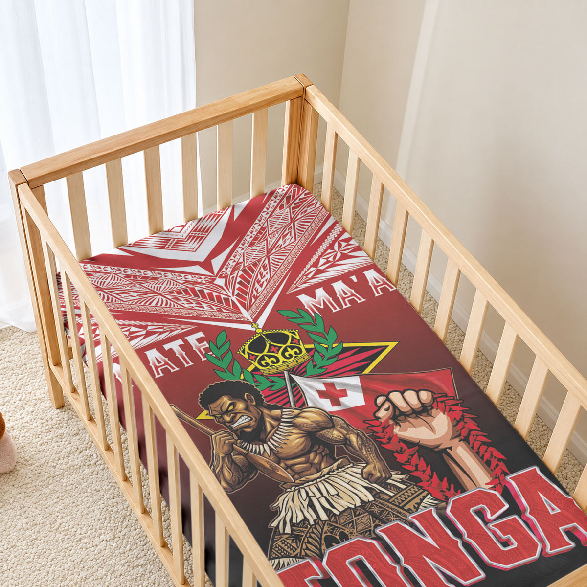Mate Ma'a Tonga Baby Bed Cover Traditional Warrior and Ngatu Art Pattern