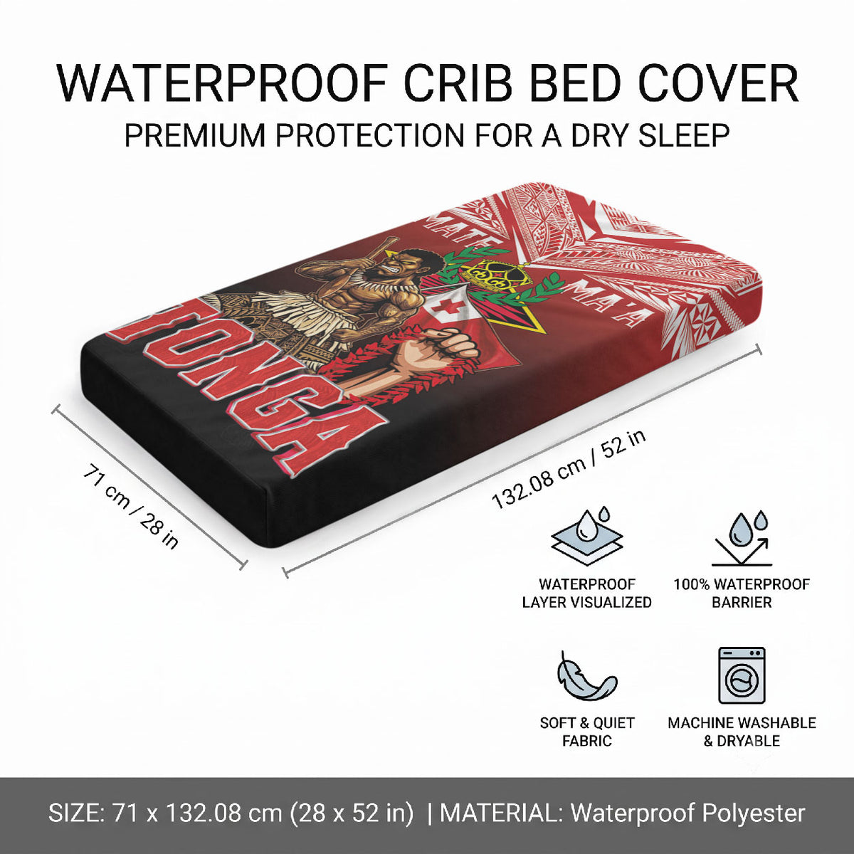 Mate Ma'a Tonga Baby Bed Cover Traditional Warrior and Ngatu Art Pattern