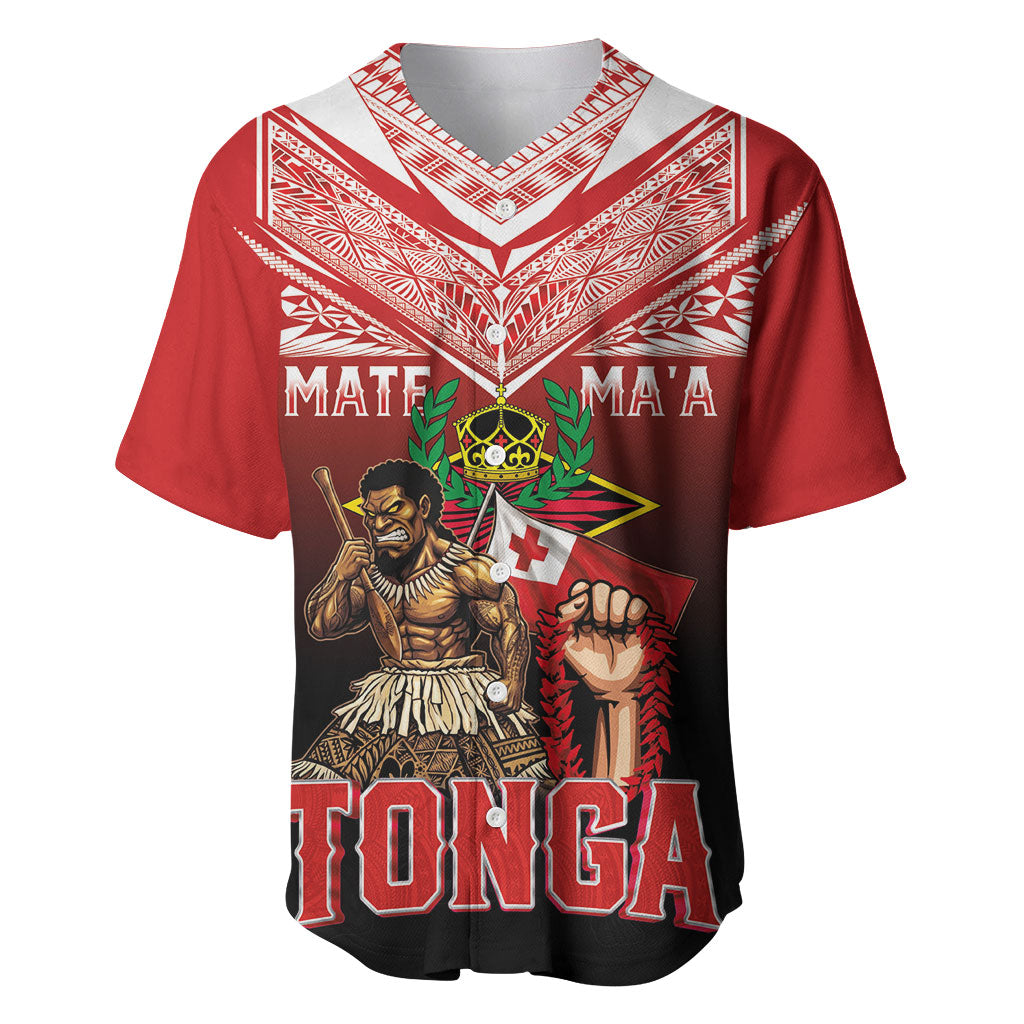 Mate Ma'a Tonga Baseball Jersey Traditional Warrior and Ngatu Art Pattern LT03 Red - Polynesian Pride