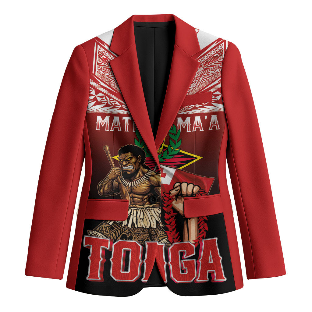 Mate Ma'a Tonga Blazer Traditional Warrior and Ngatu Art Pattern LT03 Unisex Red - Polynesian Pride