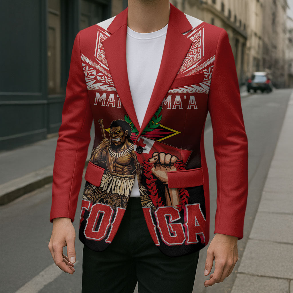 Mate Ma'a Tonga Blazer Traditional Warrior and Ngatu Art Pattern LT03 - Polynesian Pride