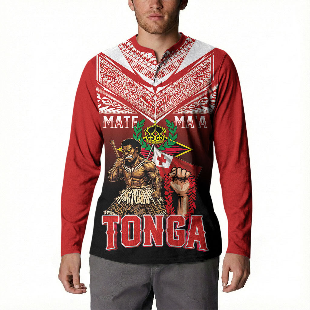 Mate Ma'a Tonga Button Sweatshirt Traditional Warrior and Ngatu Art Pattern LT03 - Polynesian Pride