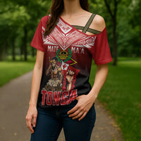 Mate Ma'a Tonga Cross Shoulder Shirt Traditional Warrior and Ngatu Art Pattern LT03 - Polynesian Pride