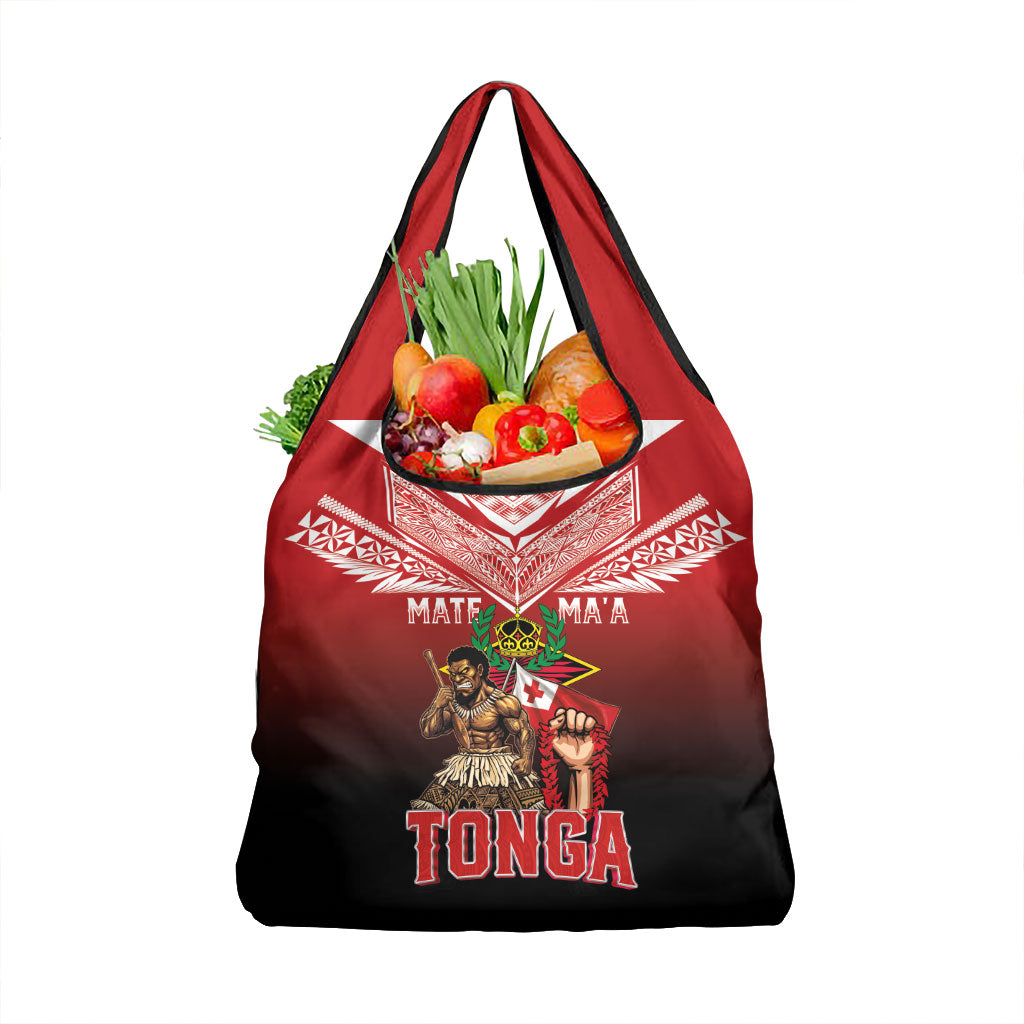Mate Ma'a Tonga Grocery Bag Traditional Warrior and Ngatu Art Pattern