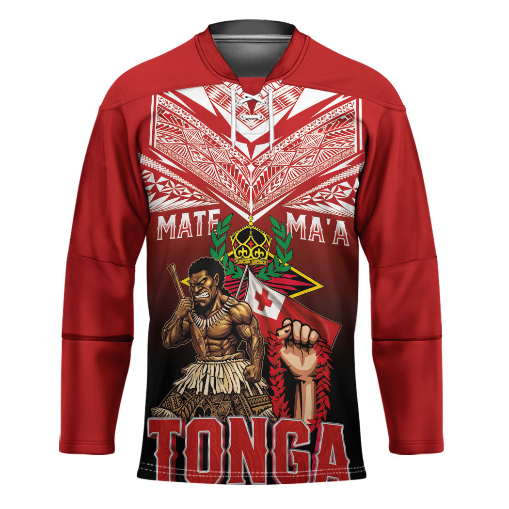 Mate Ma'a Tonga Hockey Jersey Traditional Warrior and Ngatu Art Pattern LT03 Unisex Red - Polynesian Pride