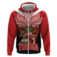 Mate Ma'a Tonga Hoodie Traditional Warrior and Ngatu Art Pattern LT03 Zip Hoodie Red - Polynesian Pride