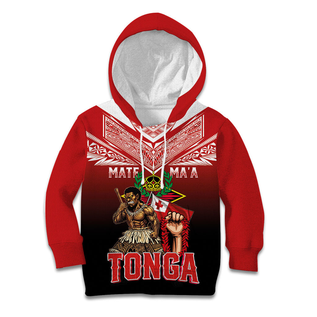 Mate Ma'a Tonga Kid Hoodie Traditional Warrior and Ngatu Art Pattern LT03 Hoodie Red - Polynesian Pride
