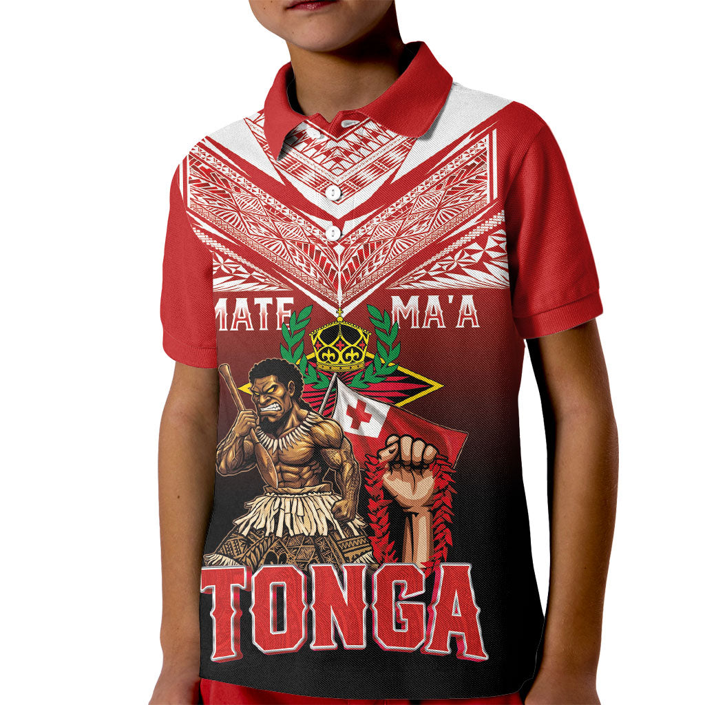Mate Ma'a Tonga Kid Polo Shirt Traditional Warrior and Ngatu Art Pattern LT03 Kid Red - Polynesian Pride