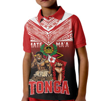 Mate Ma'a Tonga Kid Polo Shirt Traditional Warrior and Ngatu Art Pattern LT03 Kid Red - Polynesian Pride
