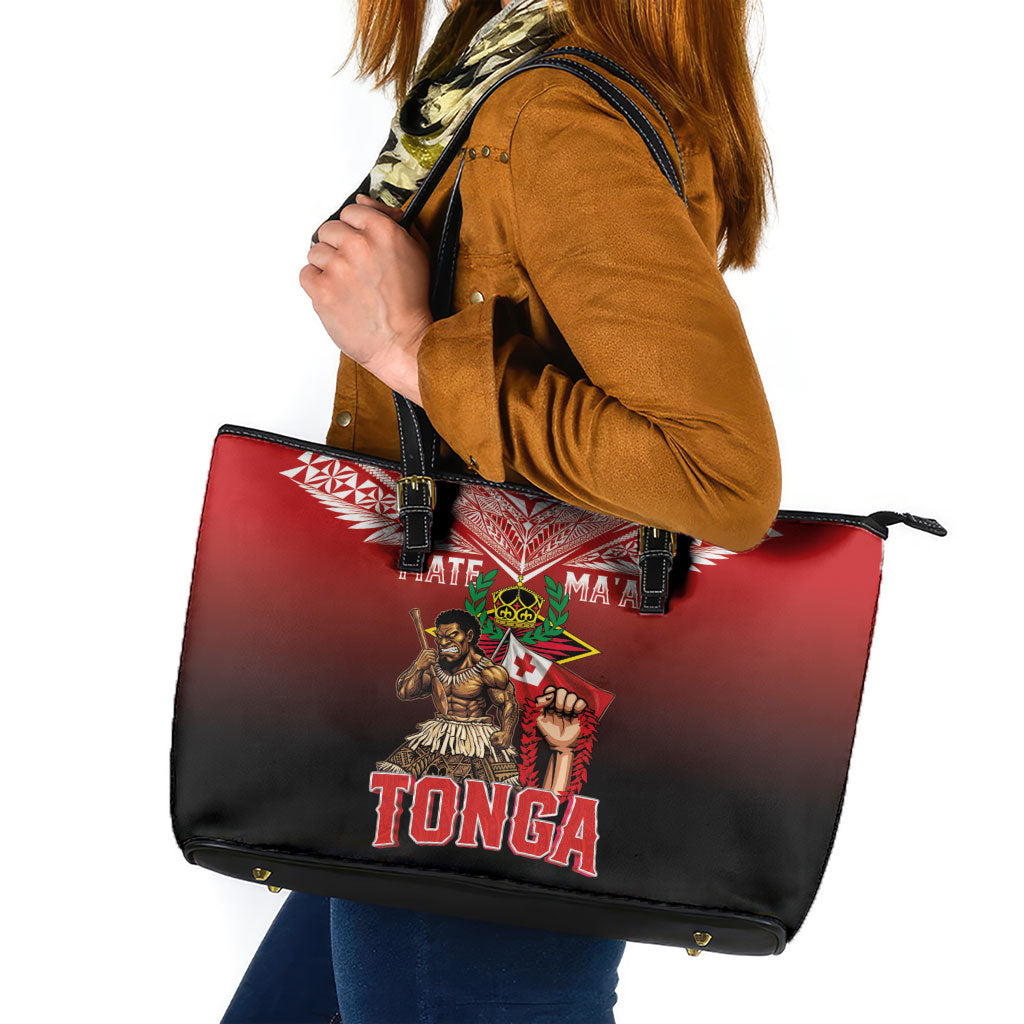 Mate Ma'a Tonga Leather Tote Bag Traditional Warrior and Ngatu Art Pattern LT03 Red - Polynesian Pride