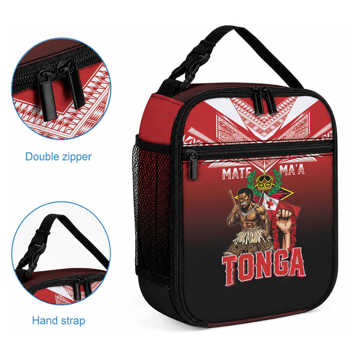 Mate Ma'a Tonga Lunch Bag Traditional Warrior and Ngatu Art Pattern