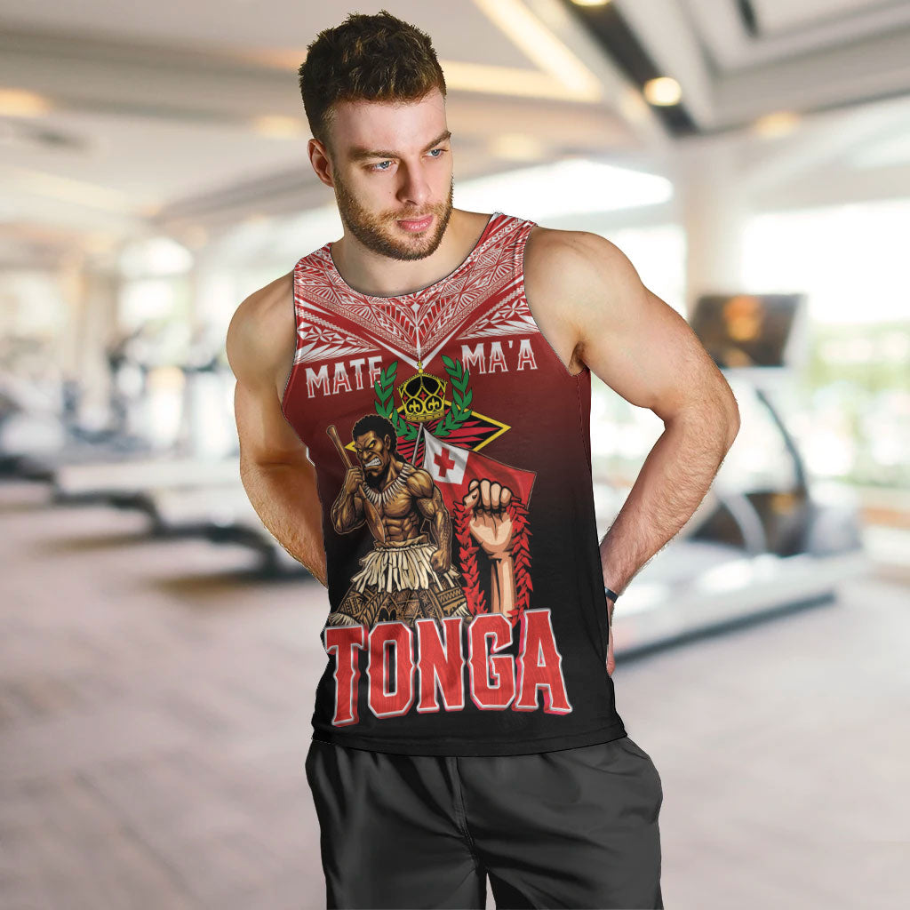Mate Ma'a Tonga Men Tank Top Traditional Warrior and Ngatu Art Pattern LT03 Red - Polynesian Pride