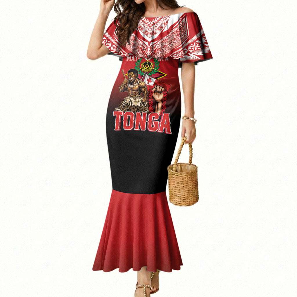 Mate Ma'a Tonga Mermaid Dress Traditional Warrior and Ngatu Art Pattern LT03 Women Red - Polynesian Pride