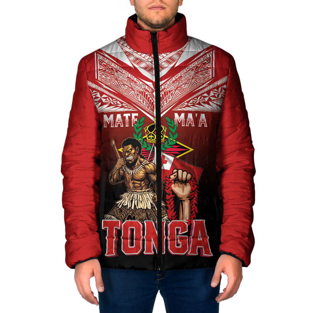 Mate Ma'a Tonga Padded Jacket Traditional Warrior and Ngatu Art Pattern LT03 Men Red - Polynesian Pride