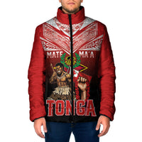 Mate Ma'a Tonga Padded Jacket Traditional Warrior and Ngatu Art Pattern LT03 Men Red - Polynesian Pride
