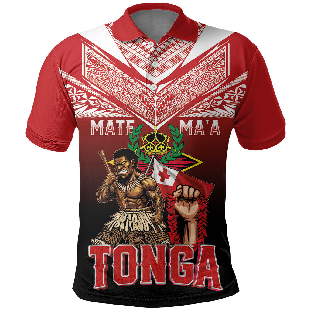 Mate Ma'a Tonga Polo Shirt Traditional Warrior and Ngatu Art Pattern LT03 Red - Polynesian Pride