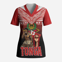 Mate Ma'a Tonga Scrub Top Traditional Warrior and Ngatu Art Pattern LT03 Adult Red - Polynesian Pride
