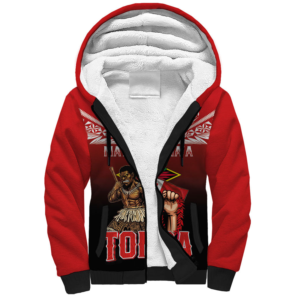 Mate Ma'a Tonga Sherpa Hoodie Traditional Warrior and Ngatu Art Pattern LT03 Unisex Red - Polynesian Pride