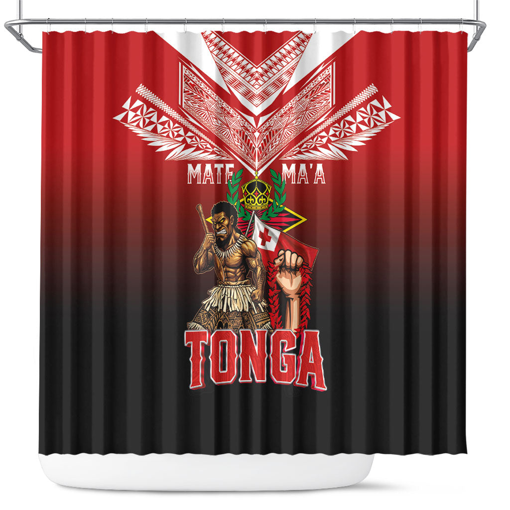 Mate Ma'a Tonga Shower Curtain Traditional Warrior and Ngatu Art Pattern