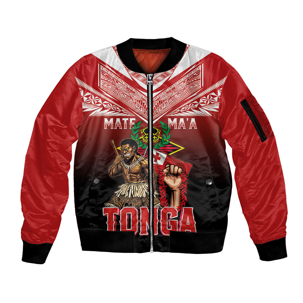 Mate Ma'a Tonga Sleeve Zip Bomber Jacket Traditional Warrior and Ngatu Art Pattern LT03 Unisex Red - Polynesian Pride