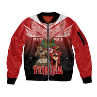 Mate Ma'a Tonga Sleeve Zip Bomber Jacket Traditional Warrior and Ngatu Art Pattern LT03 Unisex Red - Polynesian Pride