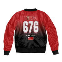 Mate Ma'a Tonga Sleeve Zip Bomber Jacket Traditional Warrior and Ngatu Art Pattern LT03 - Polynesian Pride
