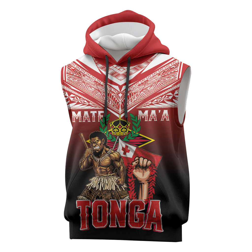 Mate Ma'a Tonga Sleeveless Hoodie Traditional Warrior and Ngatu Art Pattern LT03 Red - Polynesian Pride